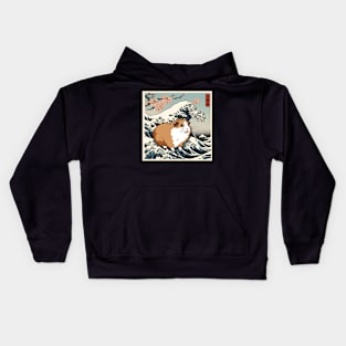 Vintage Funny Guinea Pig Adorable Guinea Pig Mom in the Great Wave Kids Hoodie